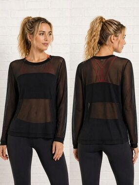 Breathable black sheer mesh long sleeve NWT active top lightweight layering piec